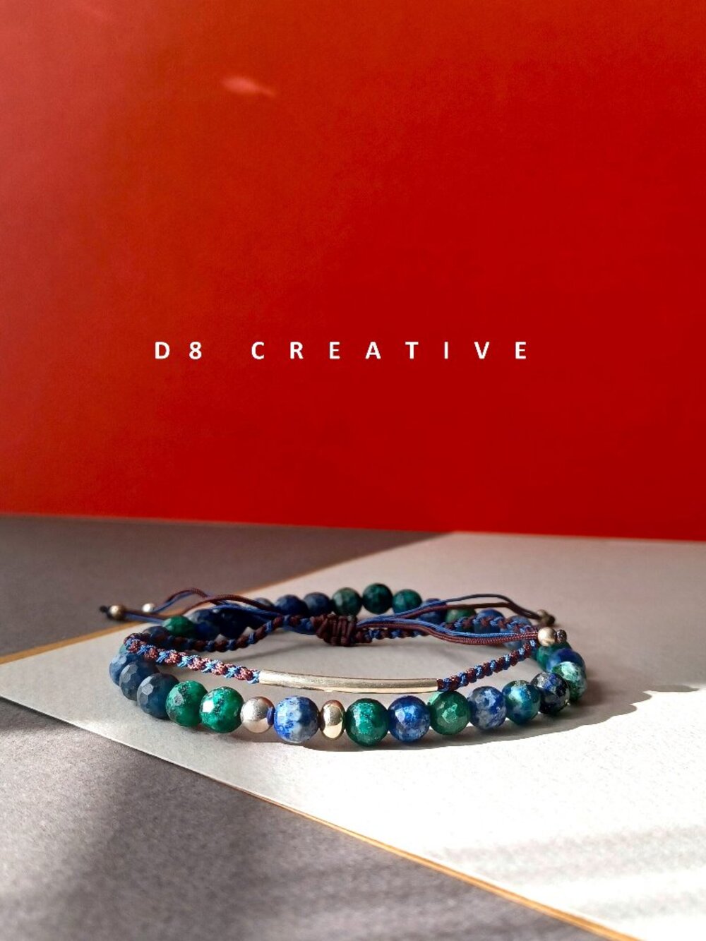 New men's natural azurite stone with sterling silver  2 pieces set bracelet
